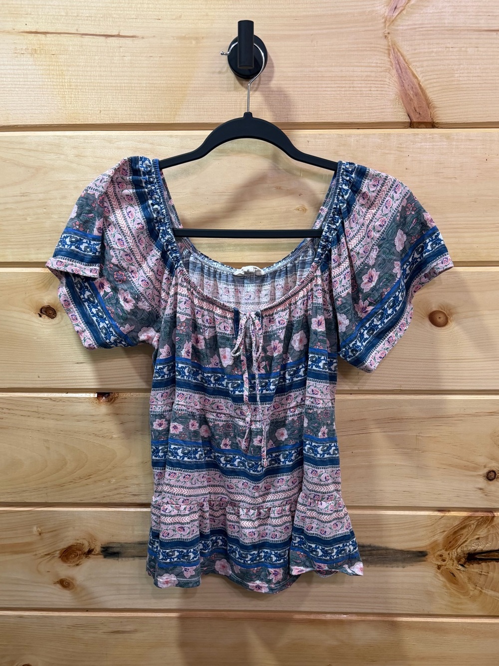 Lucky Brand - Bohemian Off-Shoulder Floral Peasant Top - Pink & Blue - Medium
